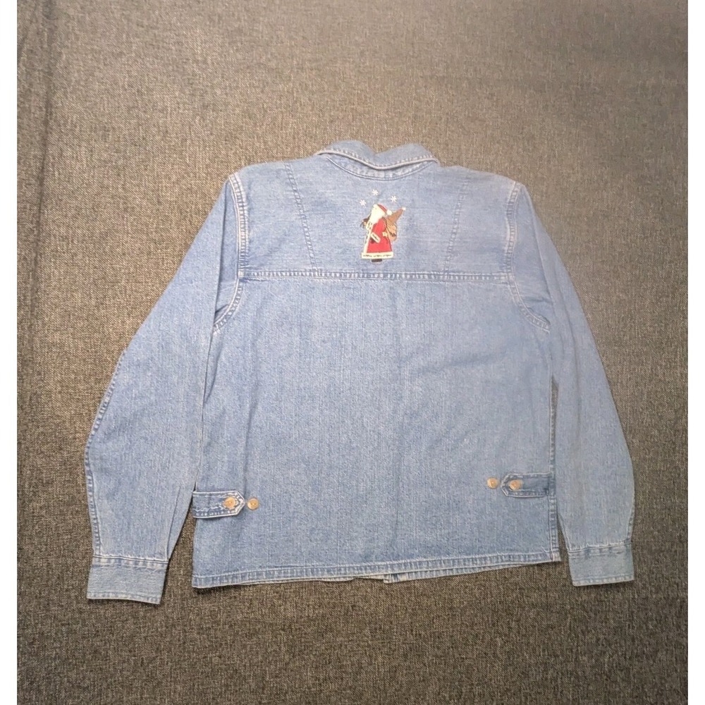 Christopher & Banks Denim Jacket Vtg Christmas Santa Embroidered Size Small - Picture 5 of 7